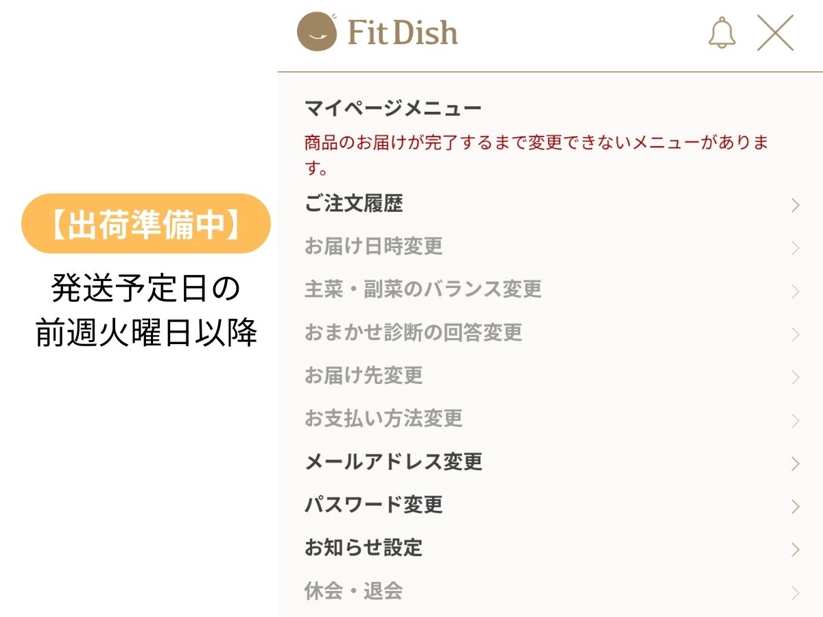 FitDish出荷準備中の画面